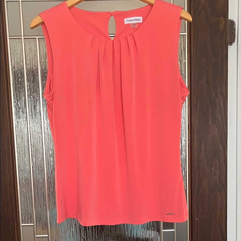 Calvin Klein Vibrant Coral Sleeveless Blouse Large